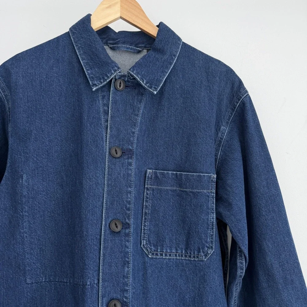 Uniqlo Jacket Mens Medium Blue Denim Chore Workwear Utility Unlined Pockets